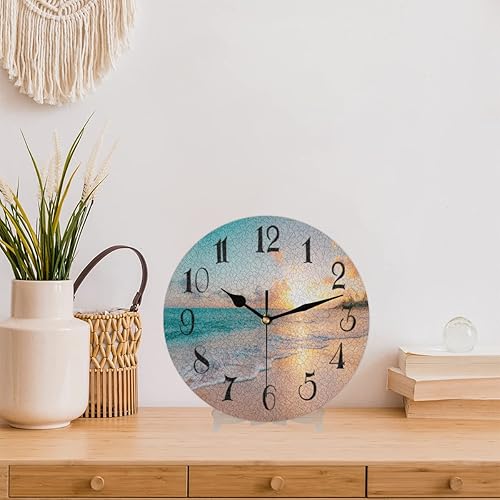 Miniatura 3 de AUUXVA Seashore - Reloj de pared redondo de playa, reloj silencioso sin tictac de 9.5 pulgadas, cielo azul, sol, arena, reloj de pared, decoración