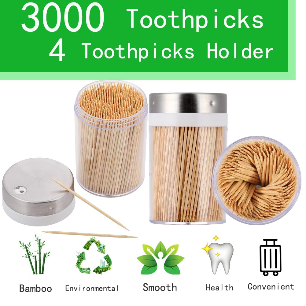Snapklik.com : MHREN Toothpick Holder, 2000 Count Bamboo Toothpicks