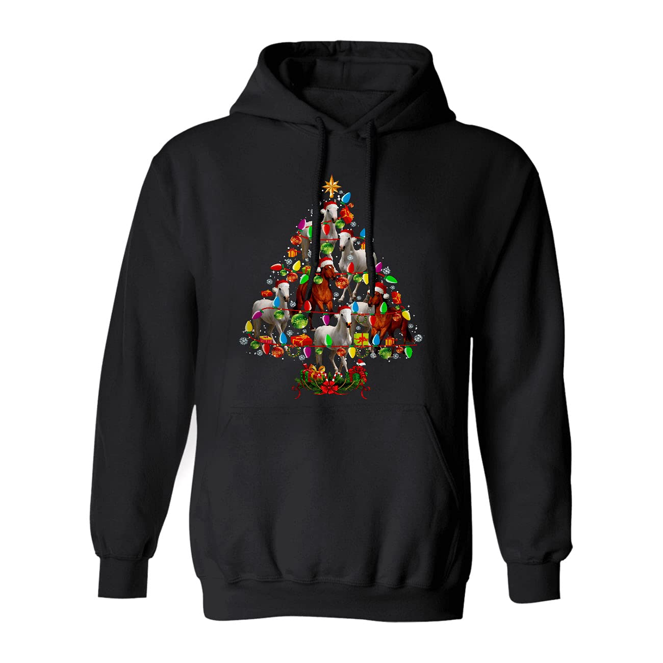 Santa Horse Christmas Tree Funny Christmas Lights Xmas Horse Animal Lover Gifts Hoodie