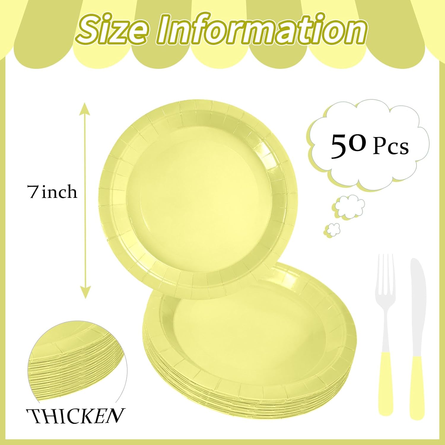 50 Pcs Light Yellow Paper Plates 7 Inch Yellow Dessert Plates Disposable Dinner Plates for Baby Shower Bridal Shower Birthday Party Supplies Disposable Paper Plate image 2