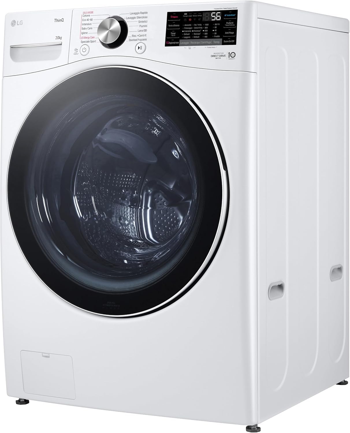 LG AI DD F0P3020TSWC Lavatrice 20kg, a Carica Frontale, Capacità XL Serie P3, Classe B, 1000 Giri, TurboWash 360, Vapore, Wi-Fi, Motore Inverter Direct Drive, Libera installazione, Bianco