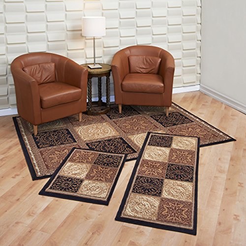 Achim Home Furnishings Capri 3-Piece Rug Set, Sarouk Squares