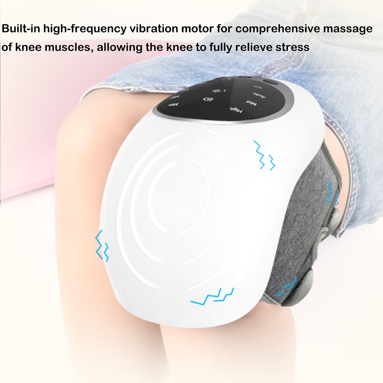 Kniemassagegerät mit Kniegurten, Wiederaufladbares Kniemassagegerät für Knie Schmerzlinderung, 3 Stufen Wärme & LED-Anzeige, Kabellose Kniebandage für Damen Herren