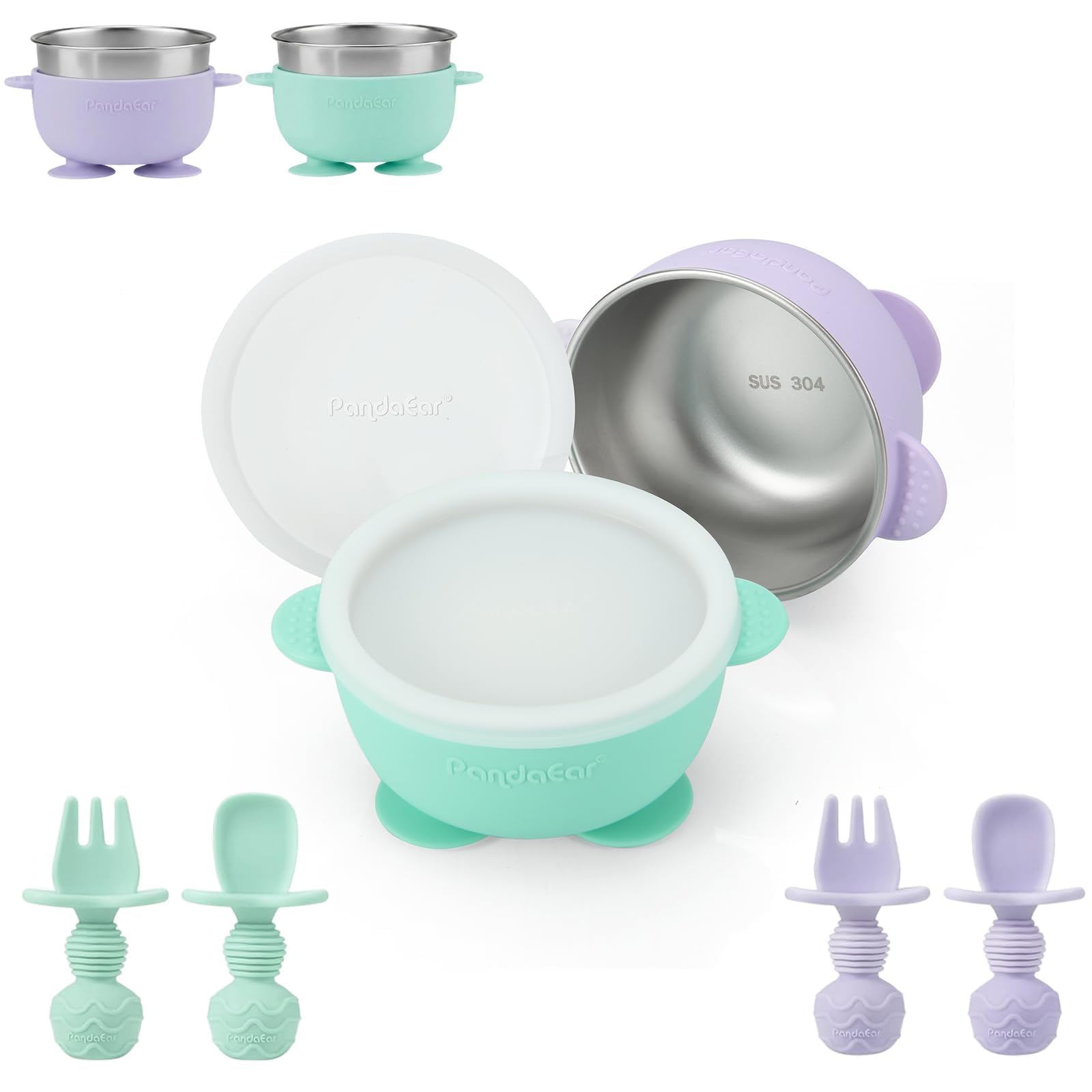 PandaEar Stainless Steel Baby Bowls with Suction Toddler Self Feeding Set