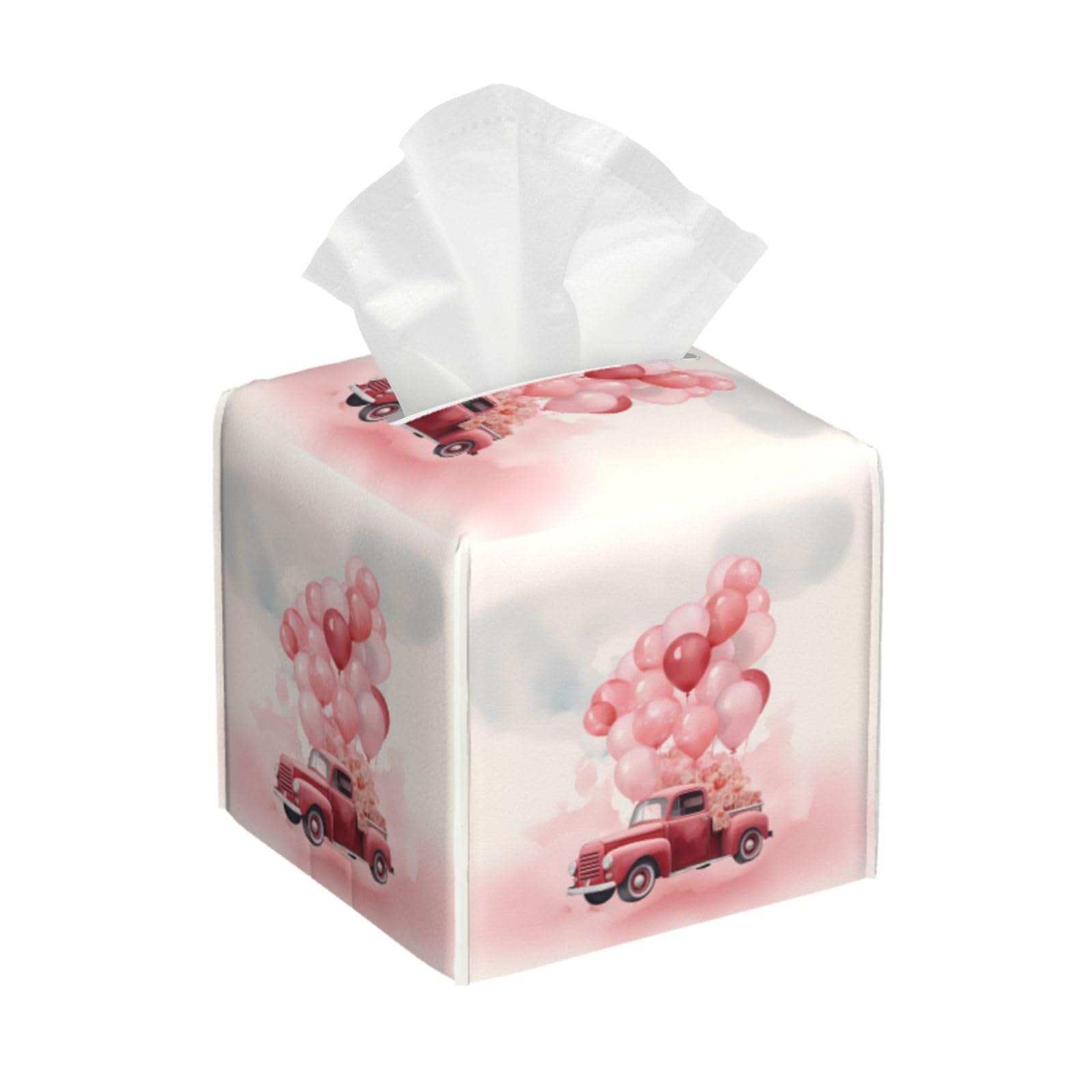 Love Red Truck Square Tissue Boxes Tissue Box Cover 5.2"x5.2"x5.2" for Home/Car/Office/End Table