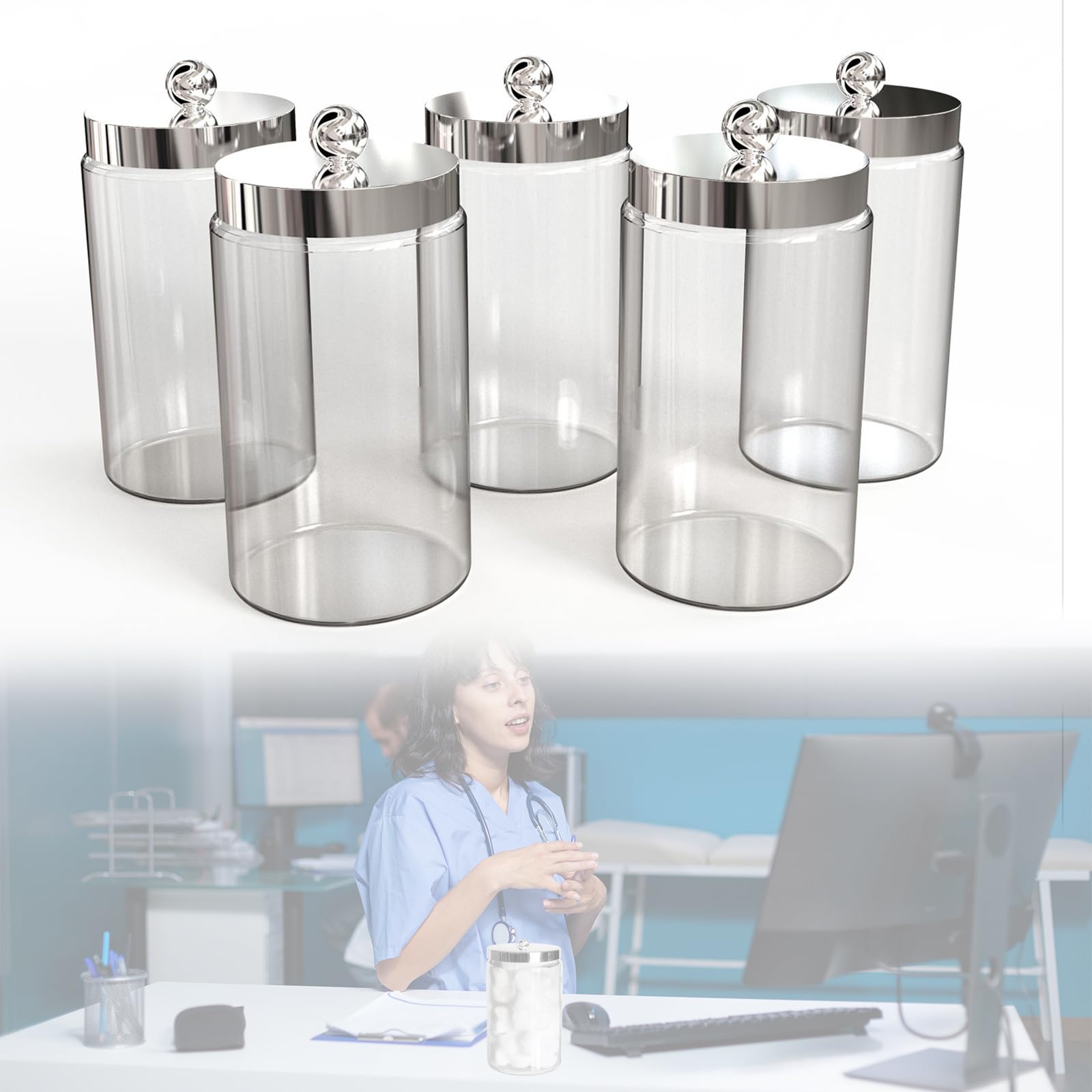 Glass Sundry Jar - Supplies Storage Container for Bandages, Applicators, Gauze, Cotton, Tongue Depressors, Labeled, 7