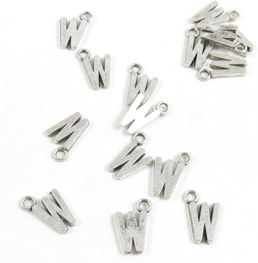 440 Pieces Antique Silver Tone Jewelry Making Charms Supply ZY0246 Alphabet Letter W