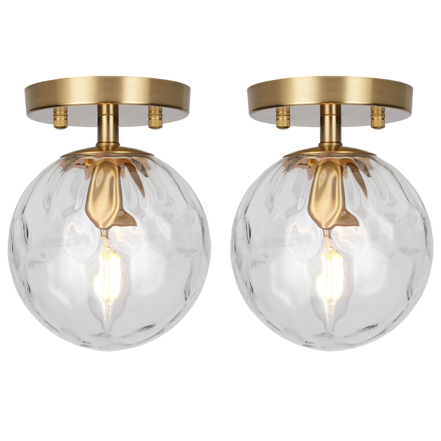 ALICE HOUSE 2 Pack 6-inch Small Flush Mount Light, Hammered Glass Modern Ceiling Light, Brushed Brass Hallway Light Fixtures for Closet, Entryway, Bathroom, Kitchen AL4200-S2GD