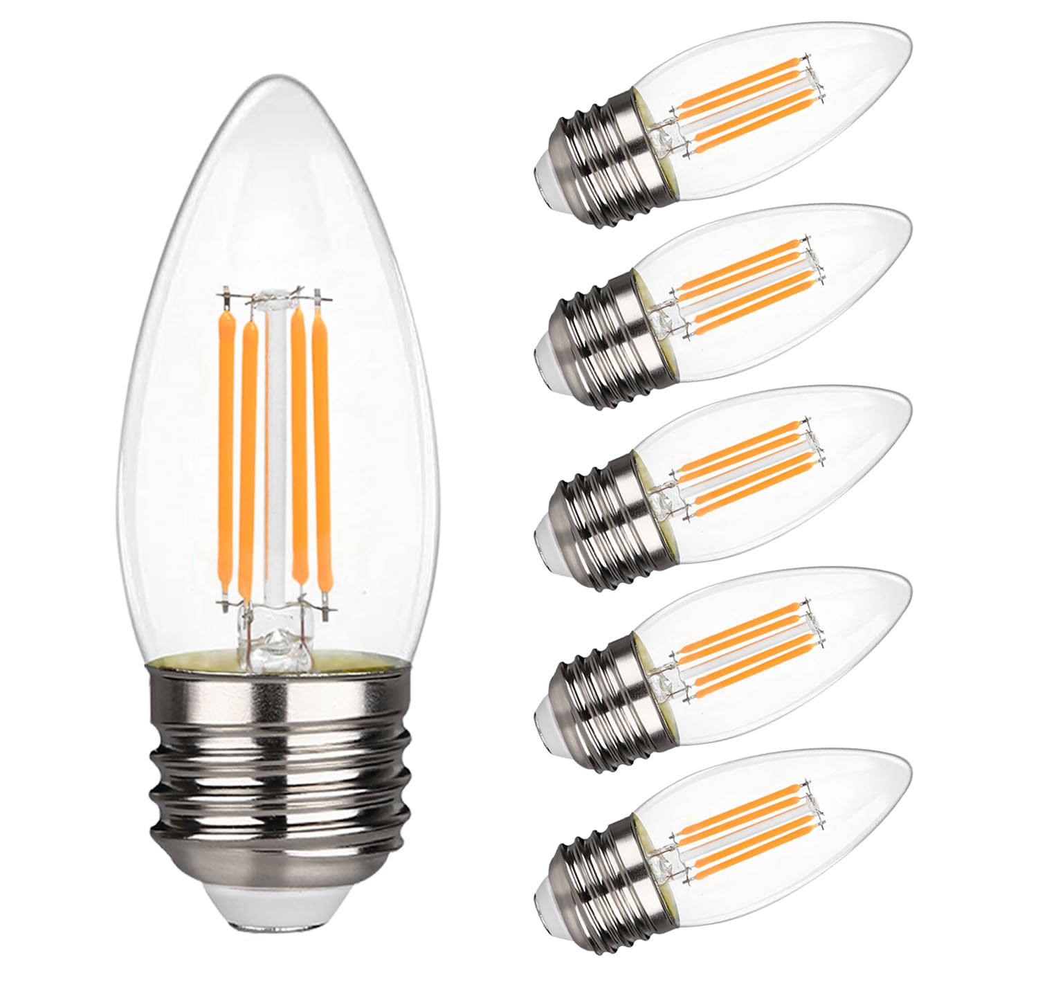6 Pack Dimmable LED Candelabra Bulbs, E26 4W B11 Vintage Chandelier Light Bulbs 40Watt Equivalent, 2700K Warm White, 450Lumens, LED Filament Candle Lamp for Ceiling Fan Home Decor