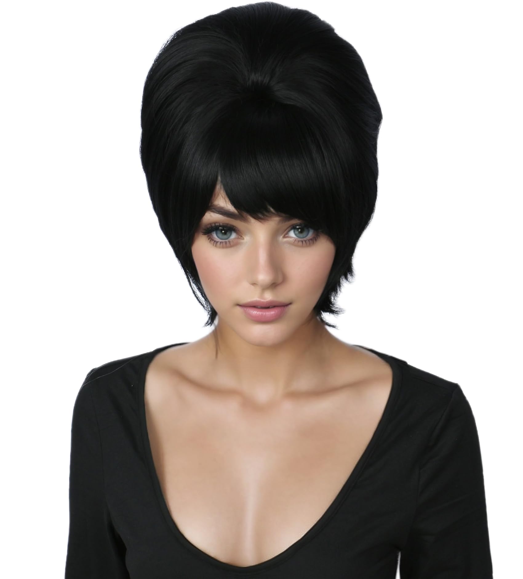 1960s Short Beehive Wig Perfect for Halloween Party Cosplay Bauffant Wigs (Black)