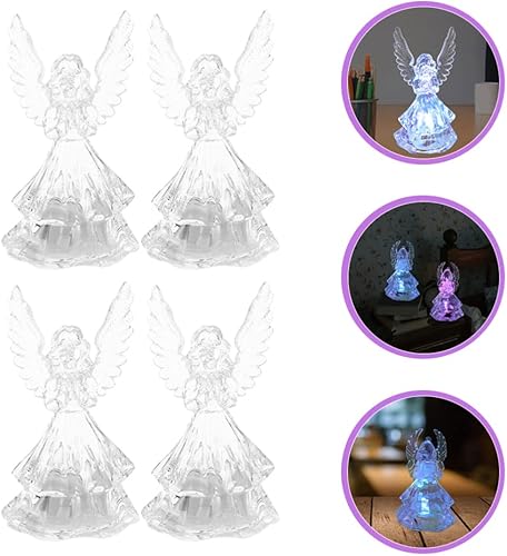 Miniatura 9 de Abaodam 4 lámparas LED de ángel que cambian de color, ángel de la guarda, luz nocturna, ángel de cristal, árbol de Navidad, decoración colgante,