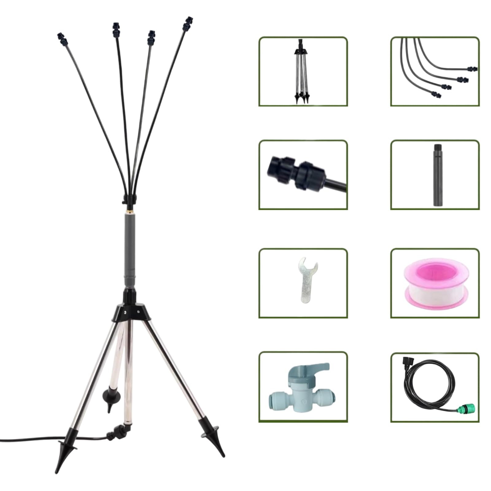 Brumisateur de jardin réglable et portable pour refroidissement de piscine, barbecue, eau d'enfant, trépied en acier inoxydable