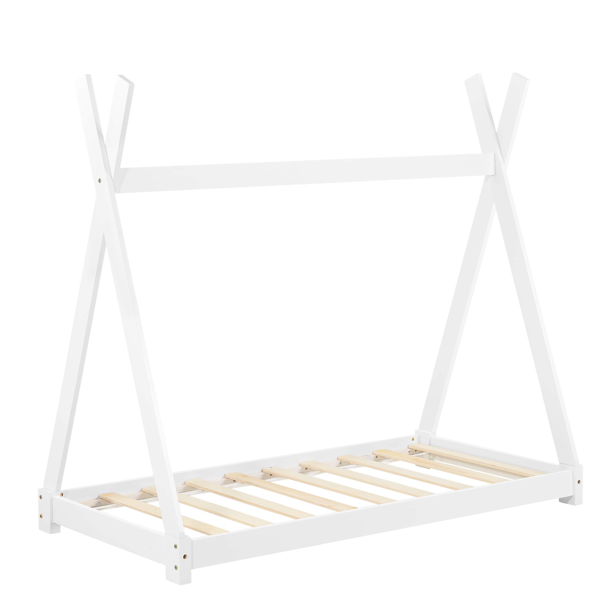 [en.casa] Letto per Cameretta a Forma di Capanna Letto Tipi per Bambini Struttura in Legno di Pino in Stile Montessori 80 x 160 cm Bianco