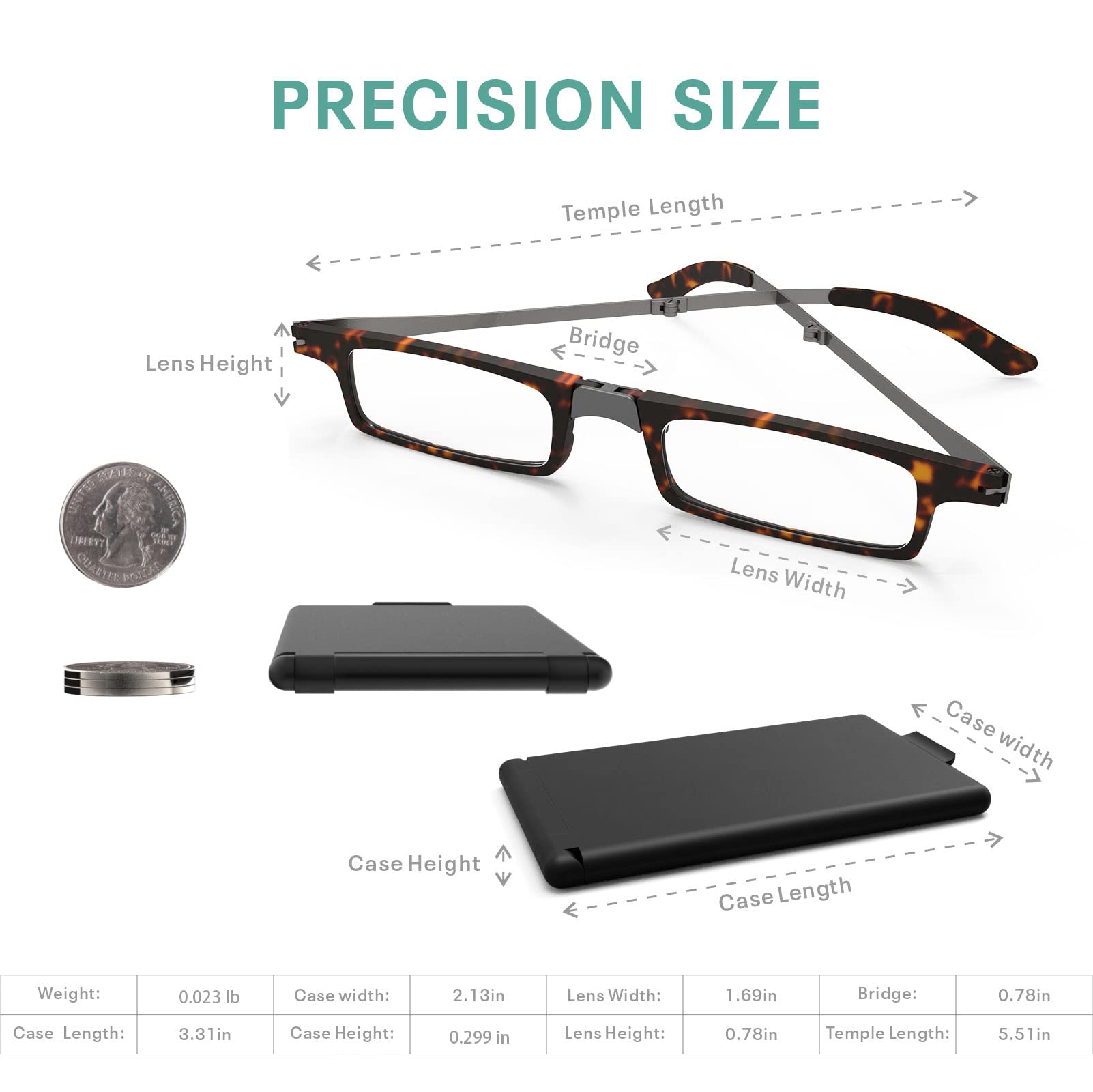 Ultra-leicht & kompakt, faltbar, Lesebrille, für Herren, Damen, mit dünner tragbarer Eyewear-Hülle