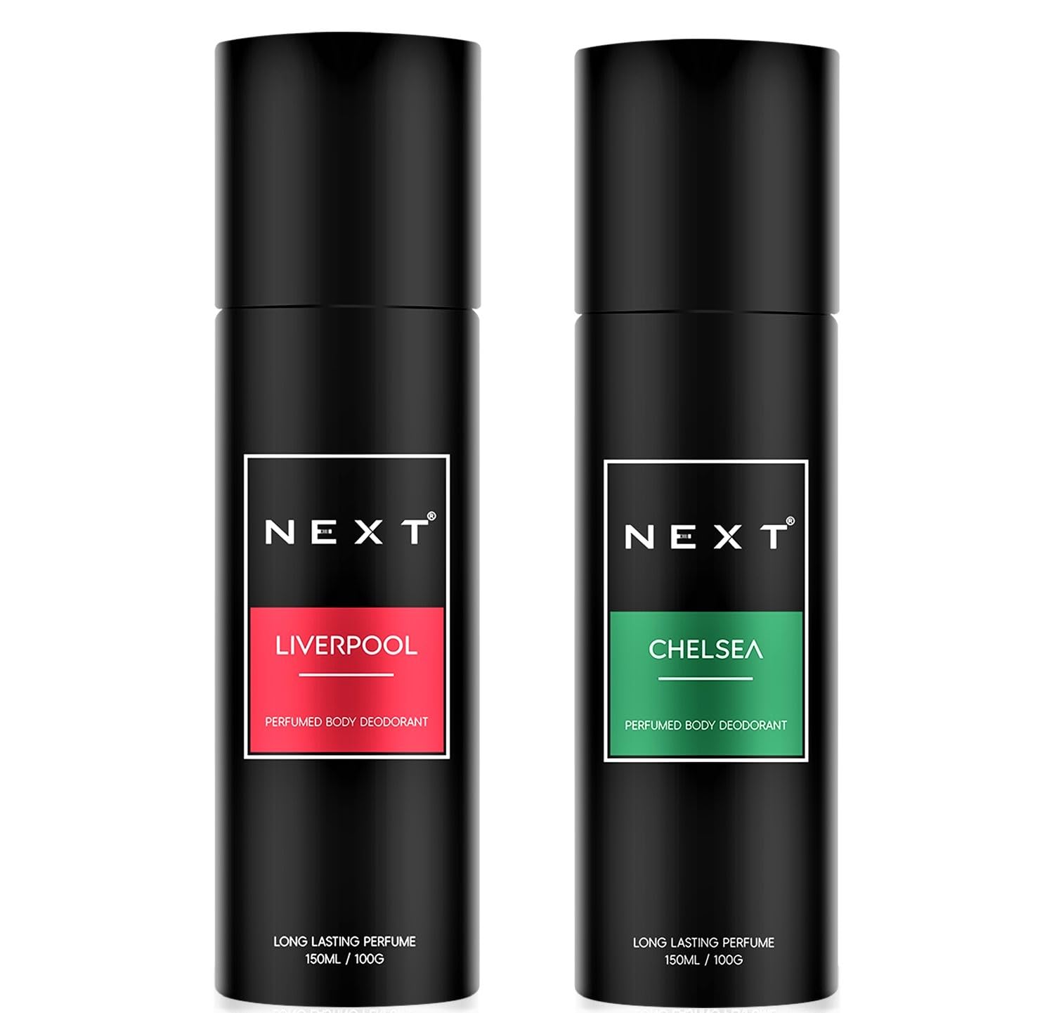 Next Care Liverpool & Chelsea Perfumed Body Spray for Men & Women | Long Lasting Deodorant Combo Pack | Fresh Citrus & Smokey Vanilla Fragrance | Body Deodorant Spray | 150ml Each (Pack of 2)