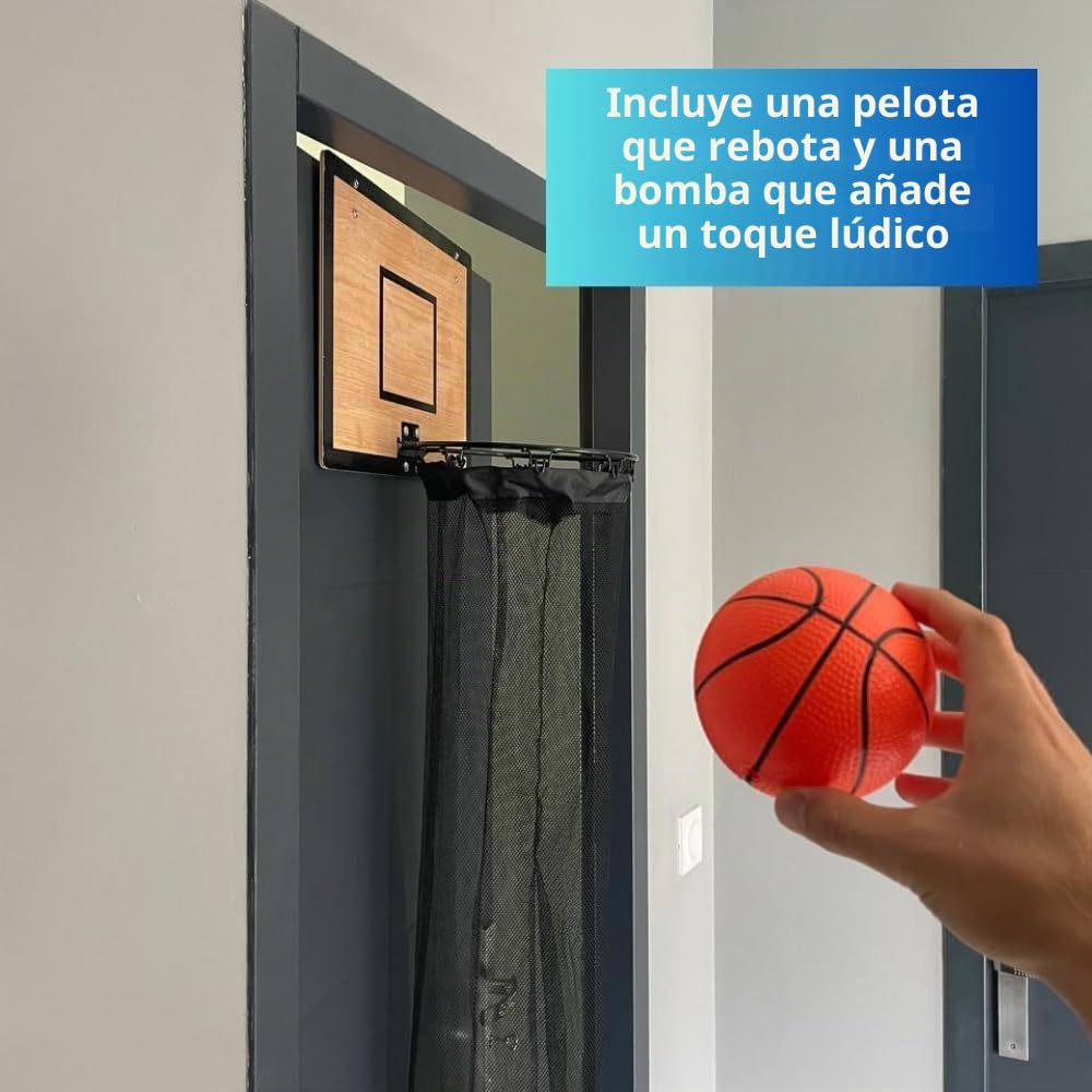 Générique TheDunk - Cesta de baloncesto de madera para ropa sucia, pared y puerta, con bolsa extraíble, pelota y bomba de aire, juegos de baloncesto para recoger ropa sucia, regalo para niños y adulto
