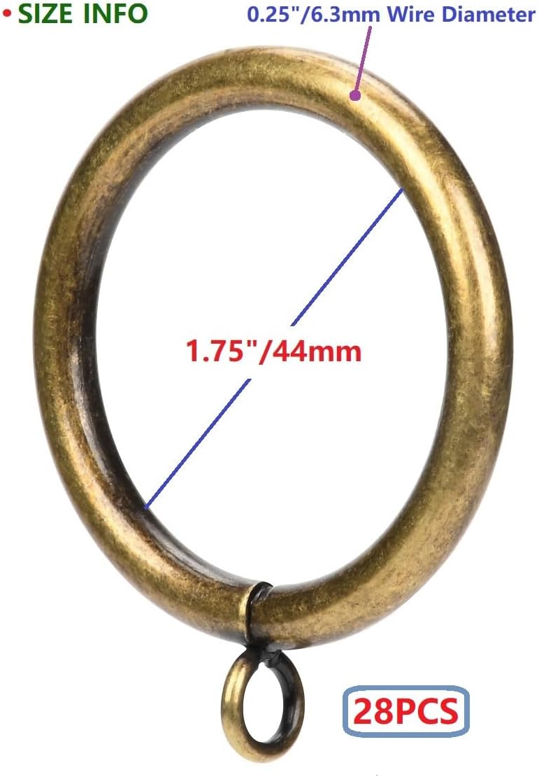 Curtain Ring Metal 42-Pcs 1.75 Inch Inner Diameter with Eyelets Fit Up to 1.5 Inch Rod Large Wire Diameter (Antique Brass-42pcs)