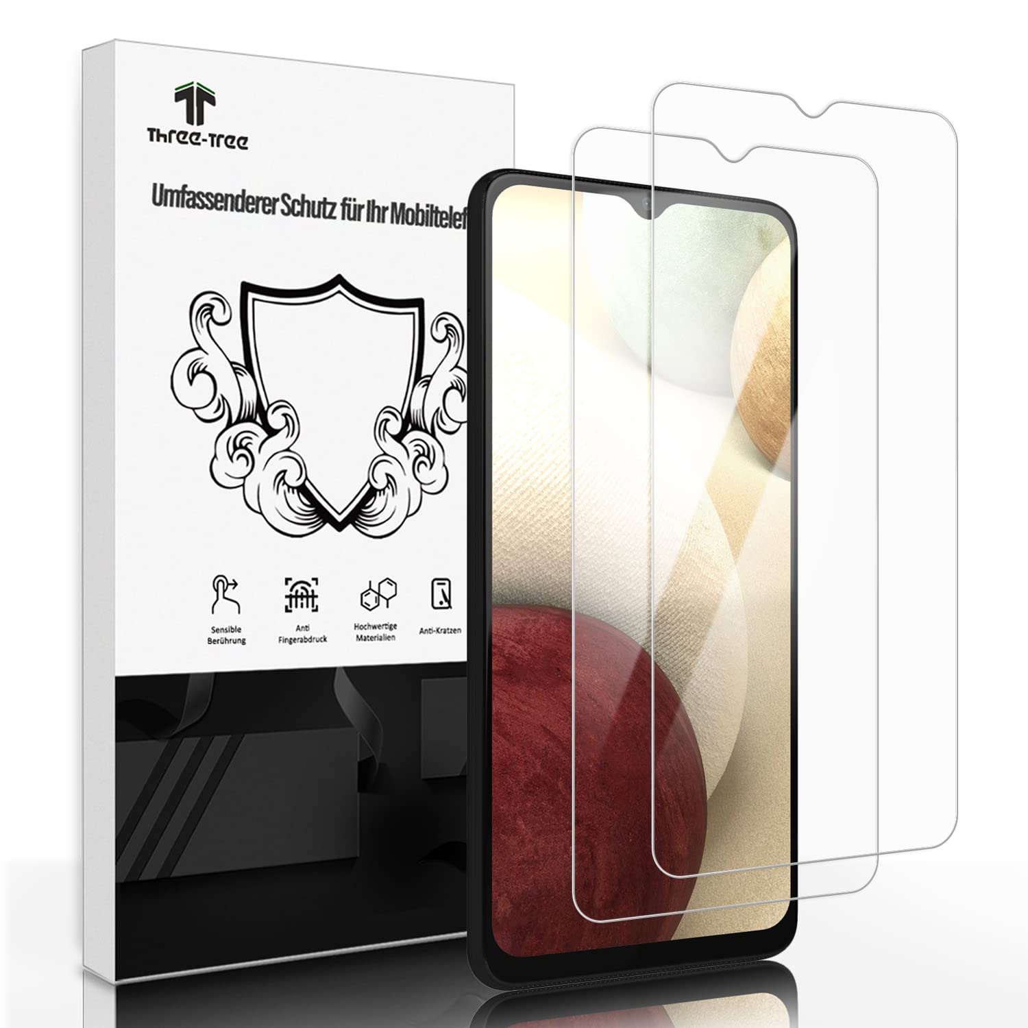 Three-Tree Pack of 2 Screen Protectors for Samsung Galaxy A12, Film [Easy Installation] [Anti Fingerprint] [No Bubbles] [9H] for Samsung A12