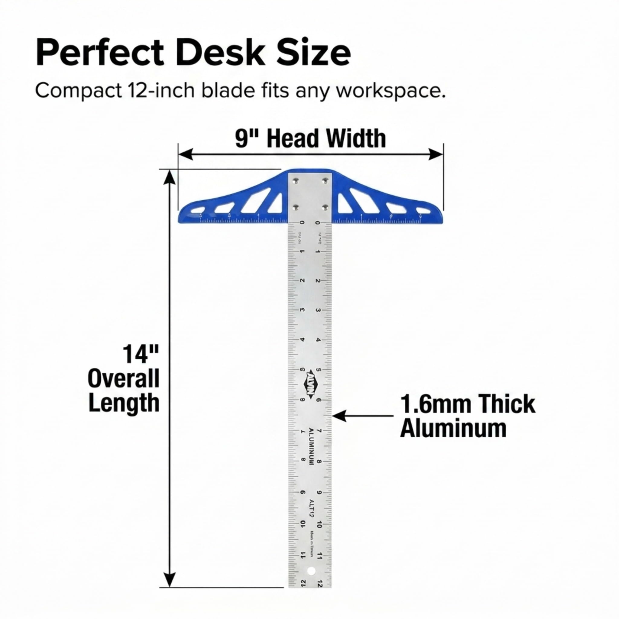 ALVIN ALT12 Aluminium-Zeichen- und Designwerkzeug für Studenten und Profis, ideal für Zimmerei, Zeichnung, Architektur, Ingenieurwesen und Kunst, 30,5 cm