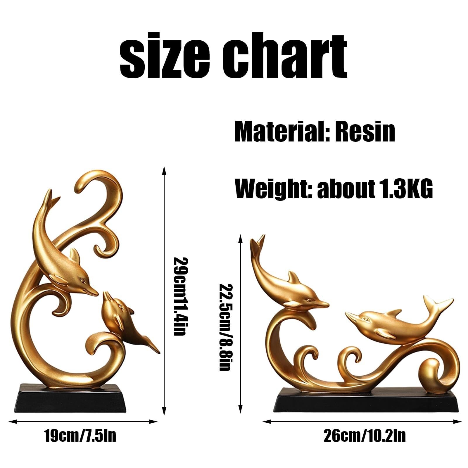 Home Decor Gold Elegant 26 * 22.5cm Home Decoration Modern Resin Dolphin Statue Center (Gold, 19 * 29cm)