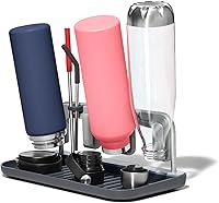 OXO Good Grips Water Bottle Drying Rack - Aluminum Frame Holds 4 Bottles, Lids & Straws, Compact Storage