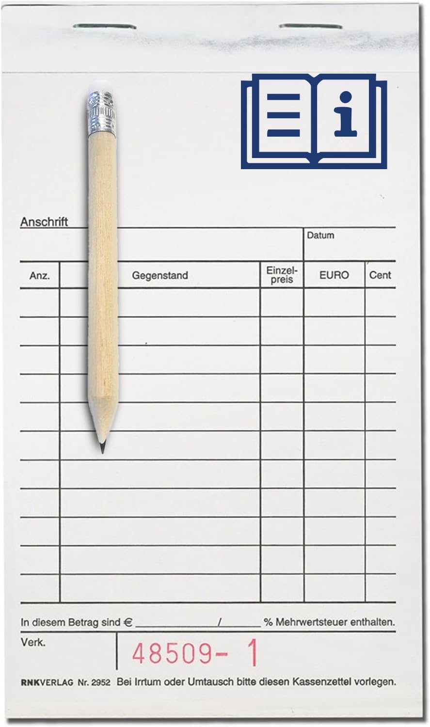 POKORNYS – Kassenblöcke 10x Quittungsblock mit Durchschlag, Stift & Gebrauchsanweisung I selbstdurchschreibend I 10x15 cm I Je Block 100 Blatt (50x Original & 50x Durchschlag) I fortlaufend nummeriert
