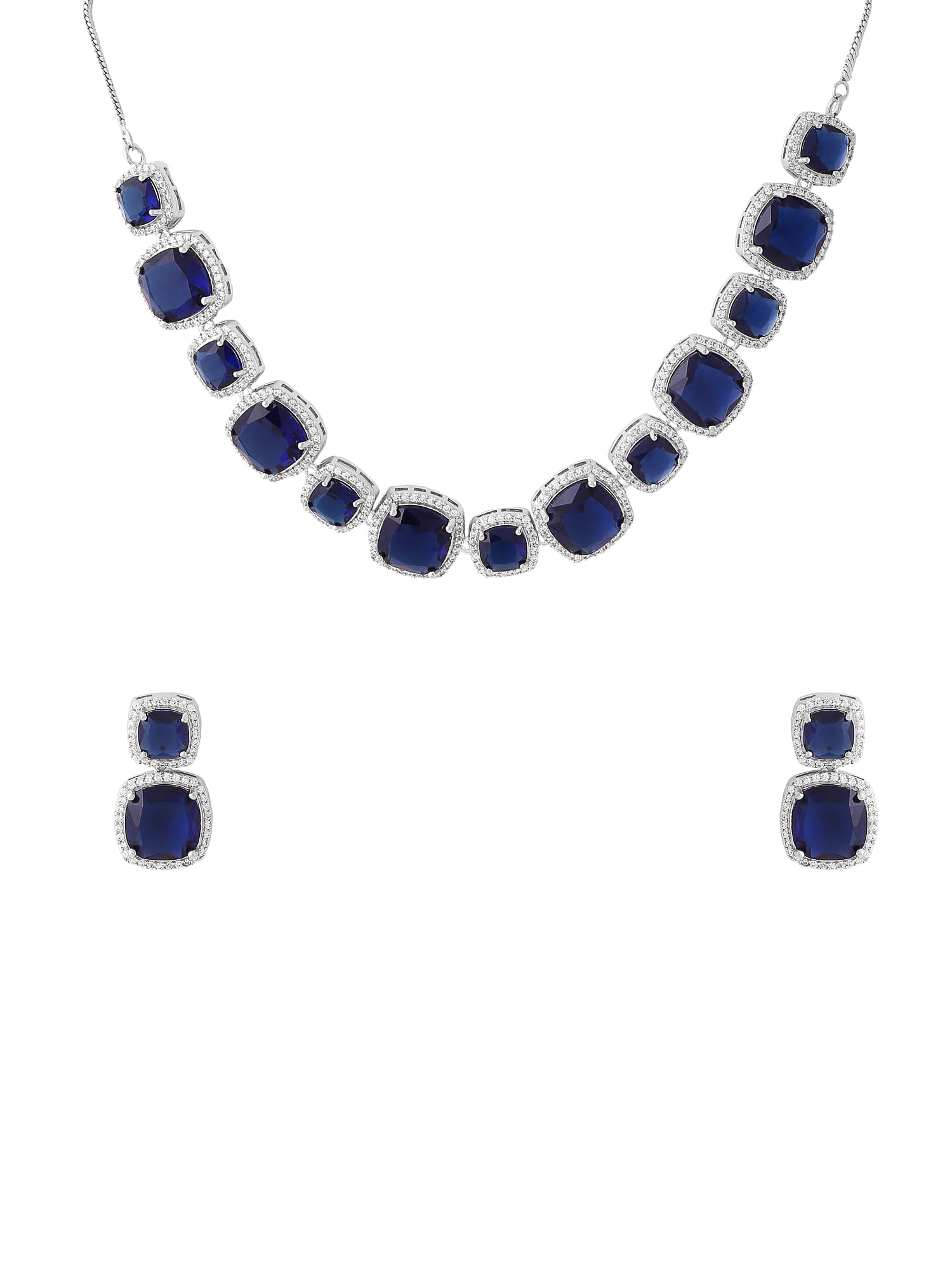 Yellow Chimes American Diamond Necklace Set For Women | Blue Stone Silver Jewellery Set For Women | Diamond Necklace Set | Birthday Gift for Girls Anniversary Gift for Wife (B0CL4BWT5W) Amazon Price History, Amazon Price Tracker
