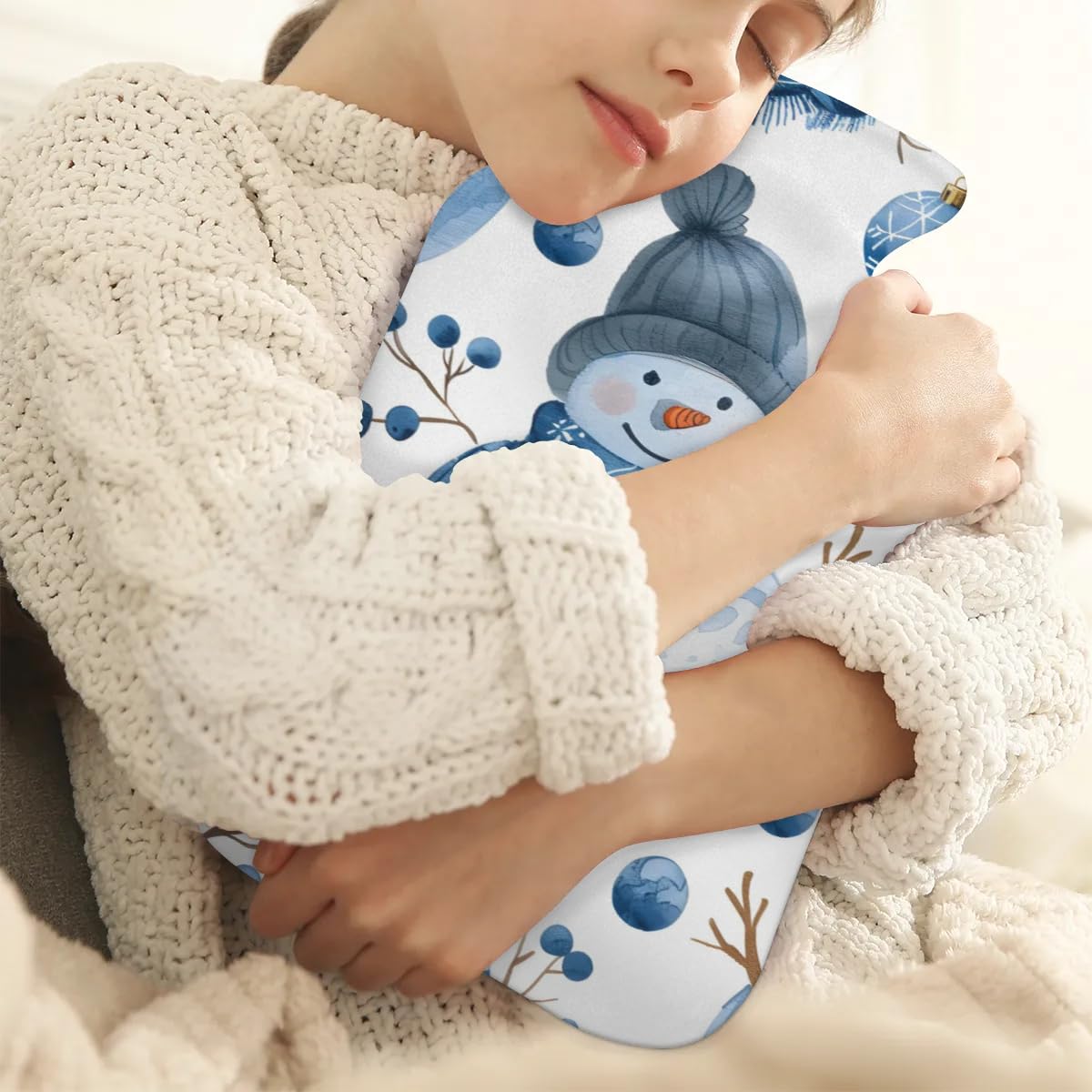 Hot Water Bottle with Soft Cover,2L Christmas Blue Snowman Hot Water Bag for Hot and Cold Compress, Hand Feet Warmer, Rubber Hot or Cold Water Bottle Halloween Christmas Decorations
