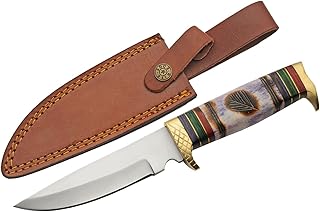 SZCO Supplies 10.5" Wood Handle Painted Wind Outdoor Hunting/Camping Knife With Sheath,Blue/Green/Red - SZCO Supplies