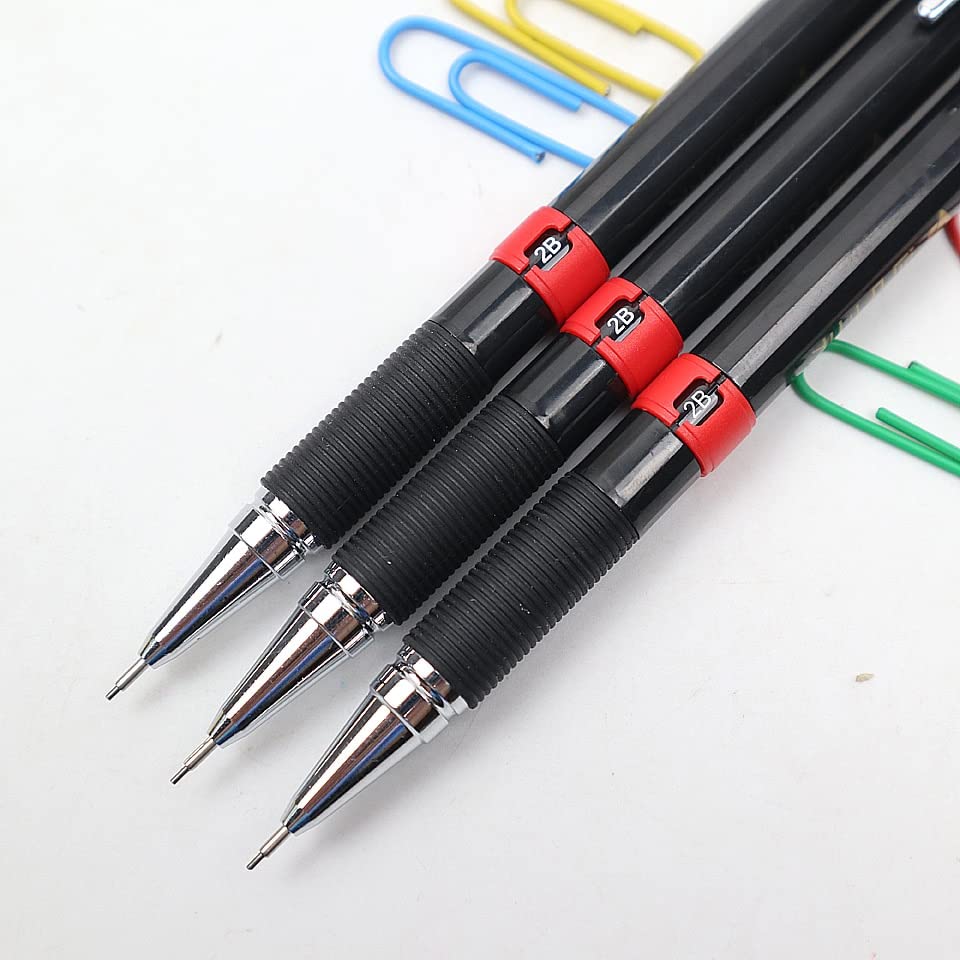 Ołówki metalowe, mechaniczne, 0,5 mm, 2B, czarne, automatyczne, do rysowania, szkicowania, artykuły biurowe (2 ołówki, 2 wkłady) (2 ołówki, 2 wkłady)