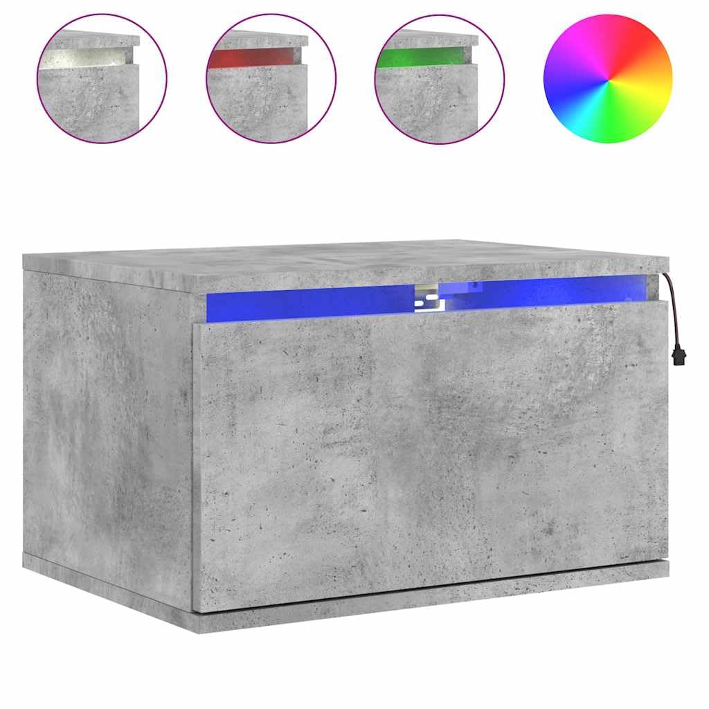 Wandmontierter Nachttisch mit RGB LED Beleuchtung und USB Anschluss | Holzwerkstoff Nachttisch für Stauraum Optimierung | Moderner Wandtisch mit Farbwechsel LED
