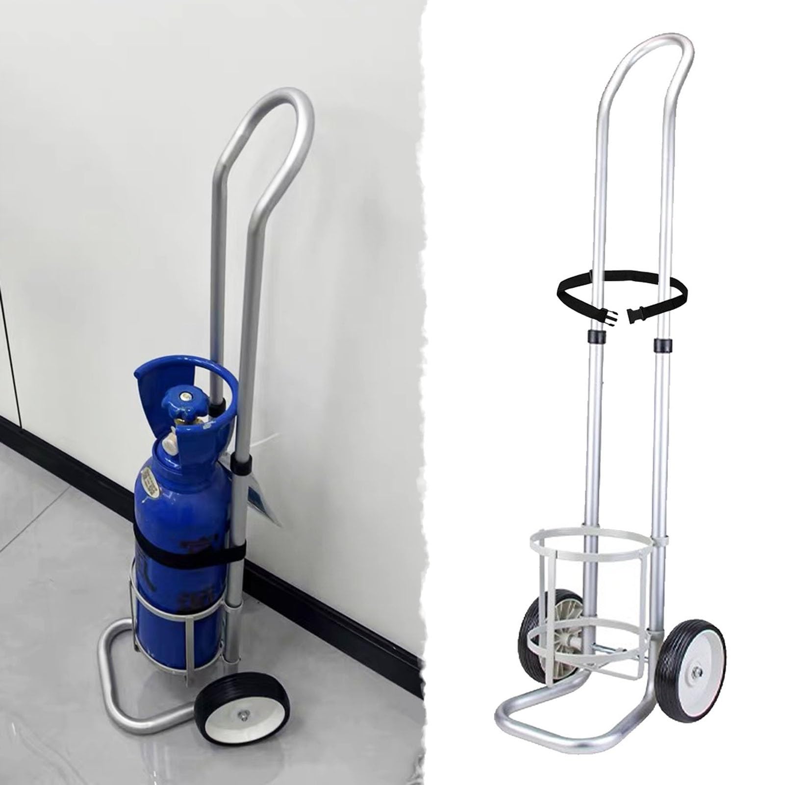 WXPGFEQ Portable Oxygen Cylinder Cart with Wheel, Single Gas Tank Organizer Carrier with Belt, Rolling Adjustable Cylinder Transporter Holder