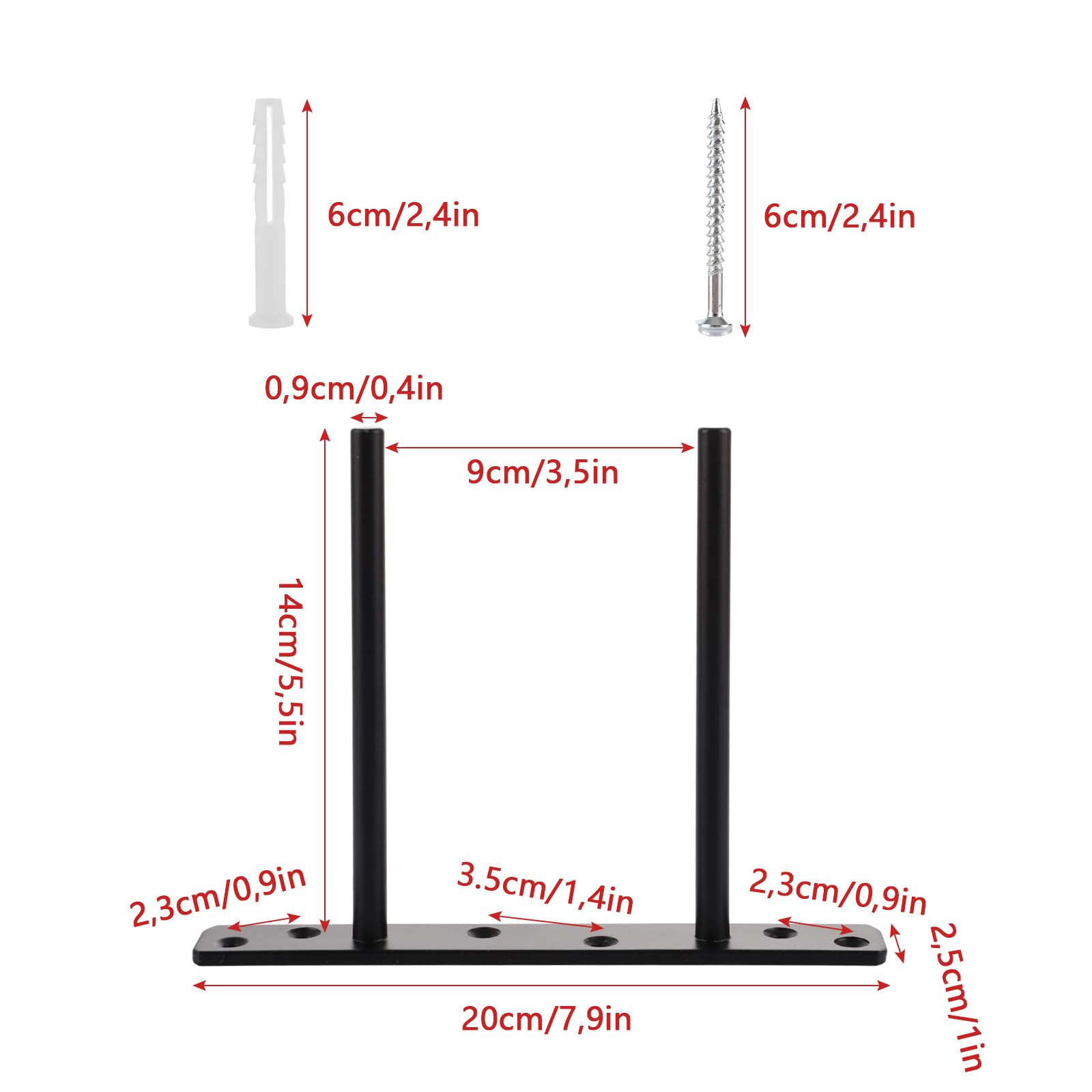 YOUNTHYE Support Etagere Invisible 4 PCS 200x145MM Double Tube Noir Fixation Robuste pour Etagere Murale avec 24 Vis 60MM