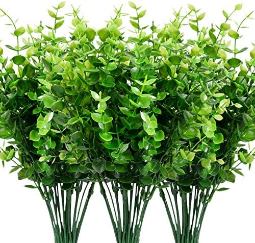 Leyaron 9 Bundles Fake Plants Greenery Stems Fade Resistant Faux Plastic Plants Outdoor Indoor Artificial Boxwood for Garden Farmhouse Porch Patio Window Box Wedding Office Home Decor