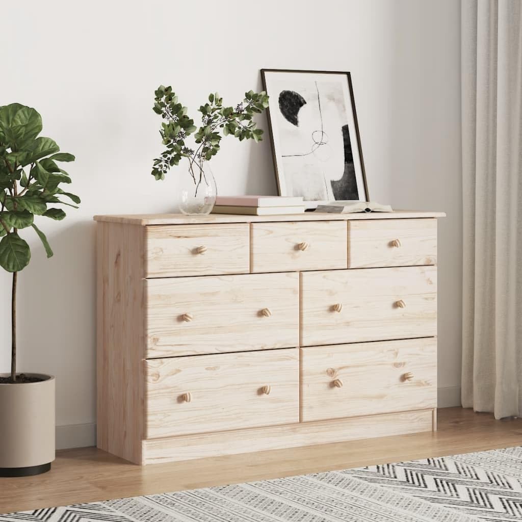 Tomostar Commode 7 Tiroirs, Commode Chambre Meuble de Rangement Chest of Drawers Alta 112x35x73 cm Bois Massif de pin