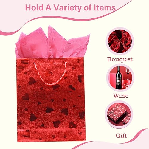 Miniatura 3 de LWBDD 3 bolsas de regalo con purpurina impresas con la forma de un corazón, adecuadas para el día de San Valentín, día de la madre, día del padre,