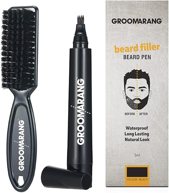 Beard Pen GROOMARANG® Beard Pencil Filler for Men - Natural Enhancer to Fill, Shape and Define - Black or Brown (Black)