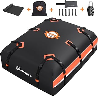 Sailnovo 21 Cu Ft Waterproof Rooftop Cargo Carrier Bag - 1000D PVC Roof Bag w/ Anti-Slip Mat, Lock, Hooks for Cars w/ or w/o Rack