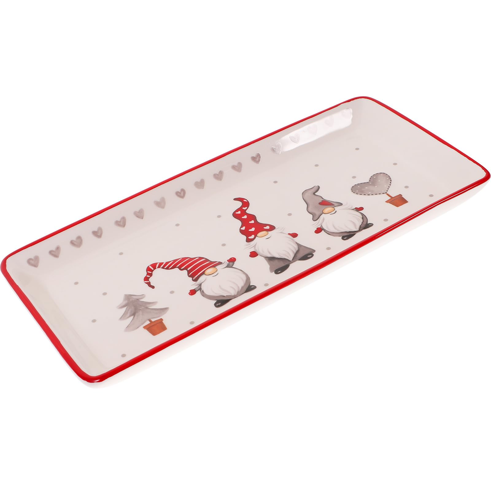 BESTonZON Plateau De Noël en Céramique Assiette De Service Rectangulaire GNOME Plateau De Dîner De Noël -Ondes Plat pour Salade Pâtes Fromage Apéritif Steak