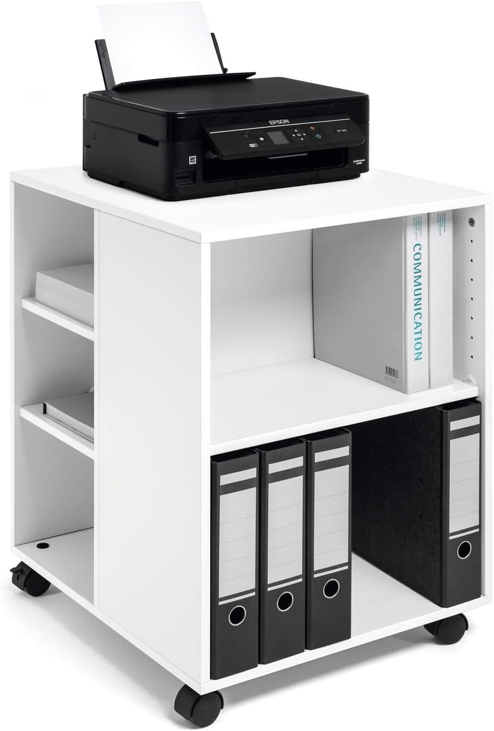 Durable Multi-Functional Trolley - 3 Tier White Rolling Cart Storage Organizer - Made of Strong Melamine - Perfect for Storing Documents, Folders, and More. in an Office Environment