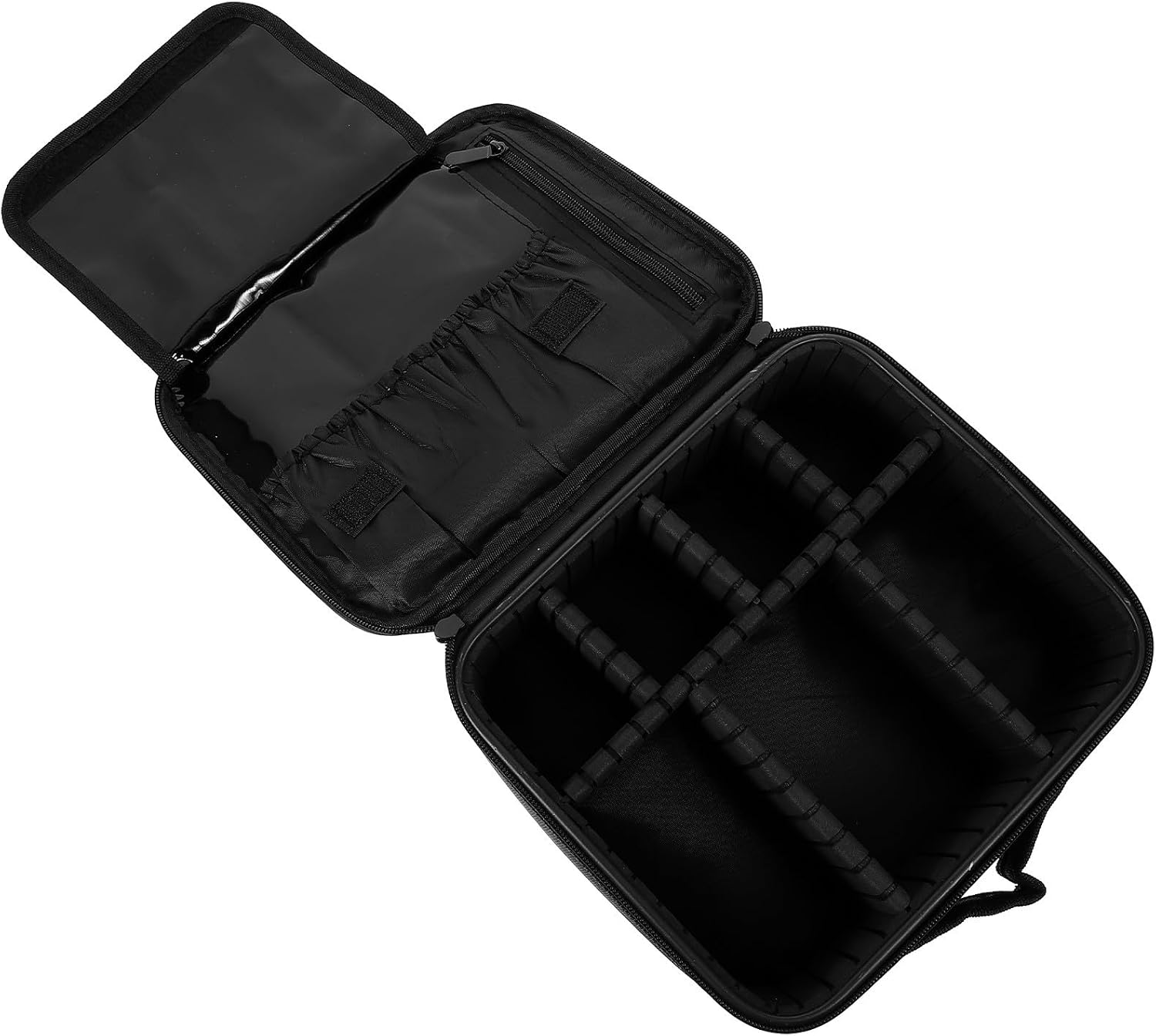 Black Oxford Cloth Cosmetic Pouch with Compartments for Makeup Storage