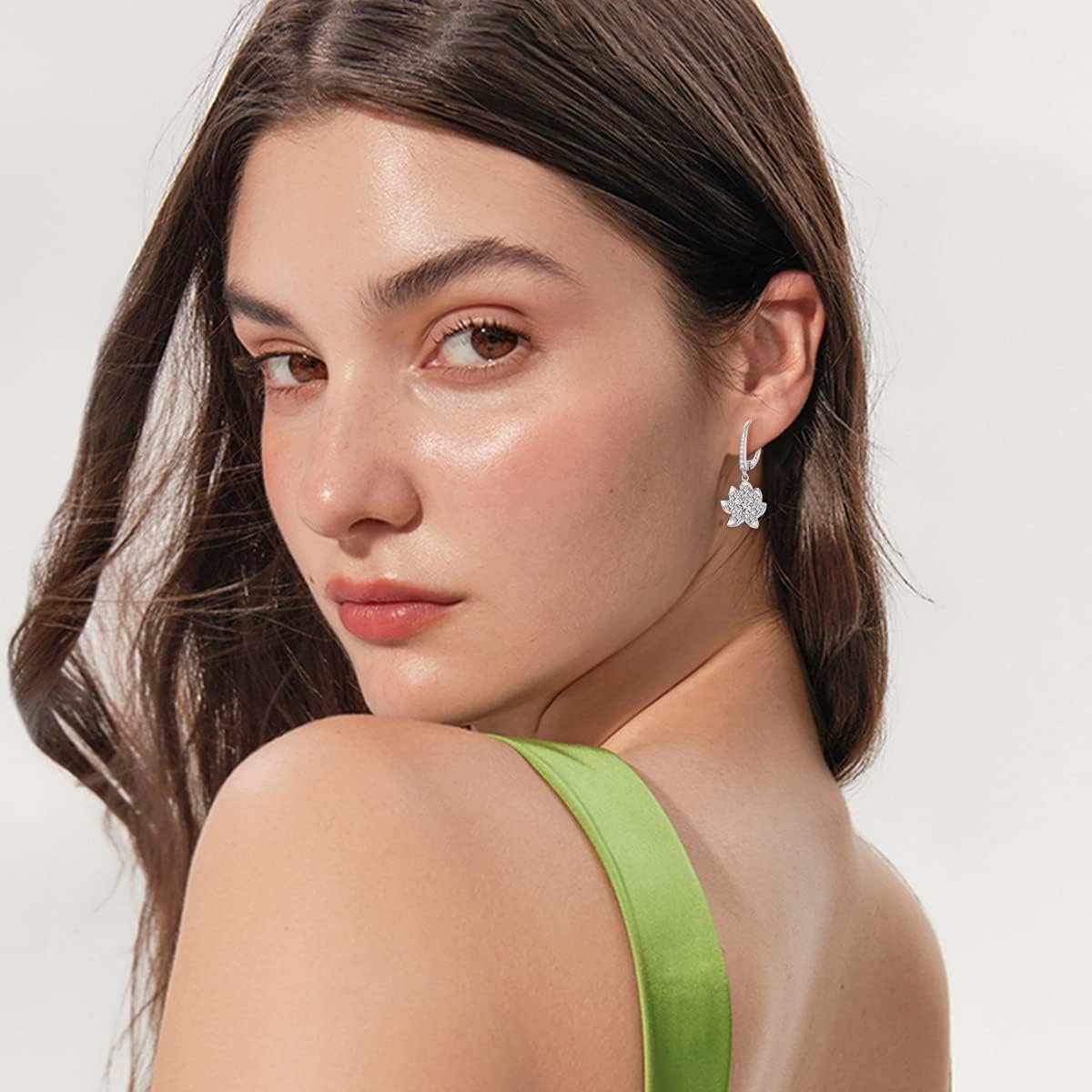 VONALA Sterling Silver Flower/Lotus/Square/Planet Leverback Earrings for Women Crystal Dangle Drop Earrings Cubic Zirconia Dangling Earrings for Women Teens Gift - Image 2