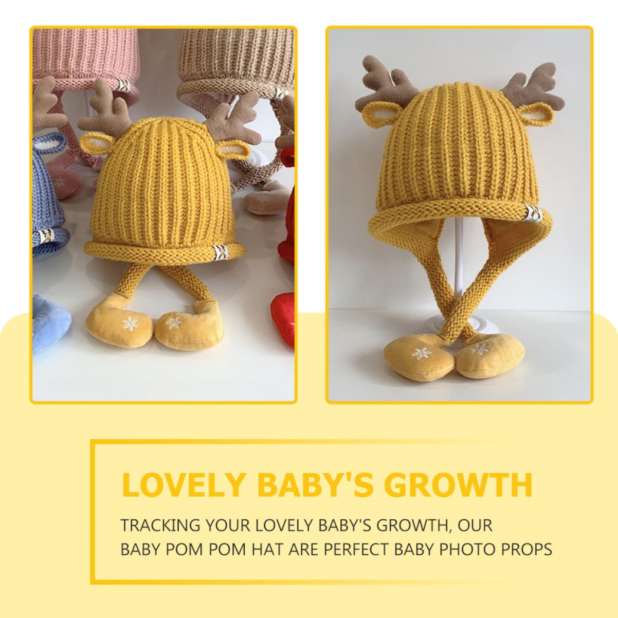 BESTYASH Sombrero Tejido Gorro de Navidad Sombrero de Navidad para niños Sombrero de pompón de bebé Gorro Termico Gorro Bebe Gorro de Invierno Gorro recién Nacido Acrílico Yellow