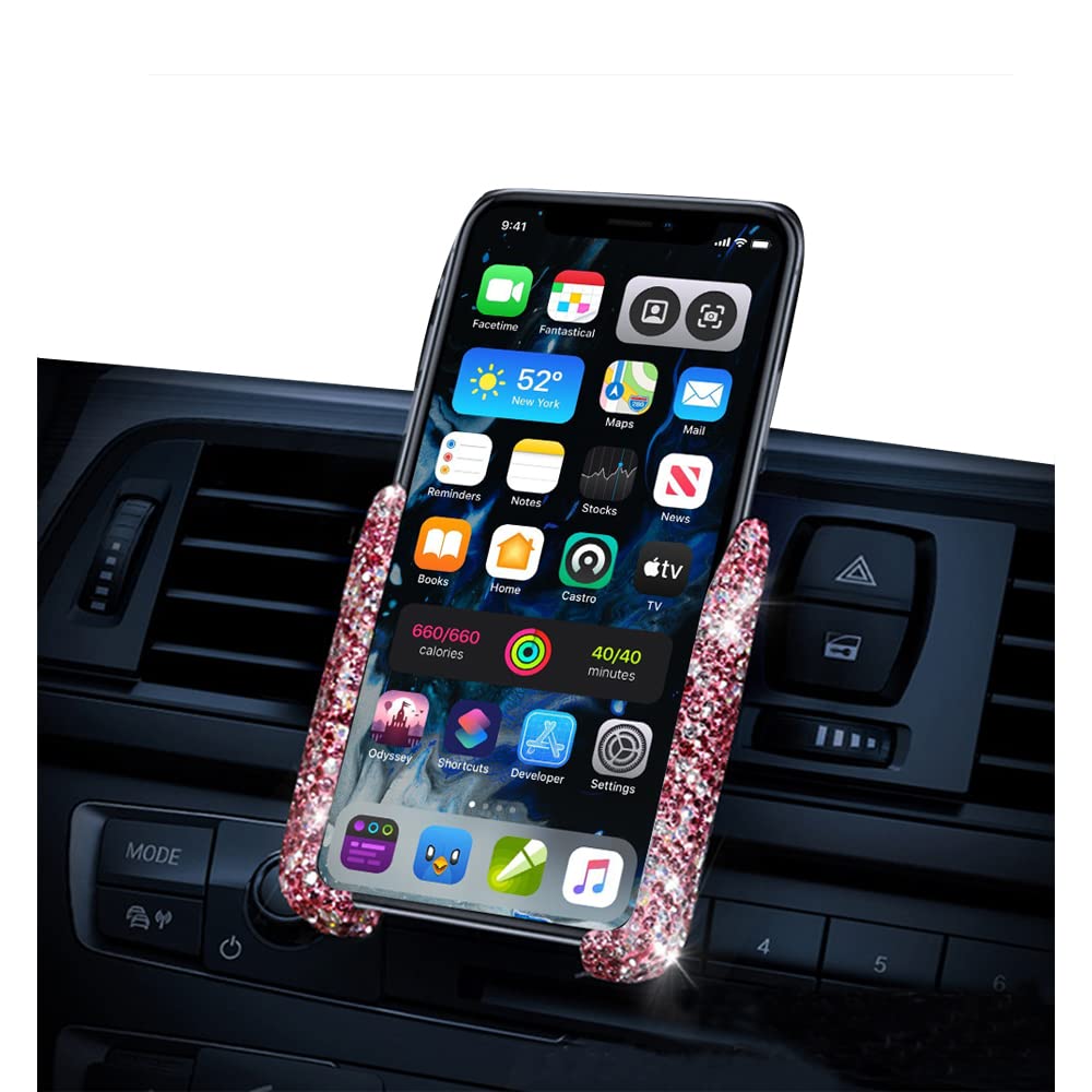JSAMZ Bling Bling Car Phone Holder Creative Diamond-Encrusted Phone Holder 360° Adjustable Angle air Outlet car Dashboard Phone Holder Cute Phone Holder for Ladies and Girls (Pink)