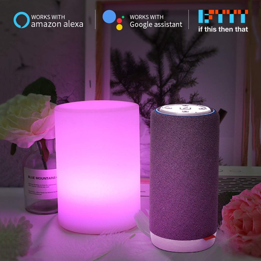 Luce Notturna Intelligente WiFi, APP e Controllo Vioce, Sincronizza con la Musica Lampade da Comodino Dimmerabili, Compatibile con Alexa e Google Home, Luce di Bagliore RGB Che Cambia Colore
