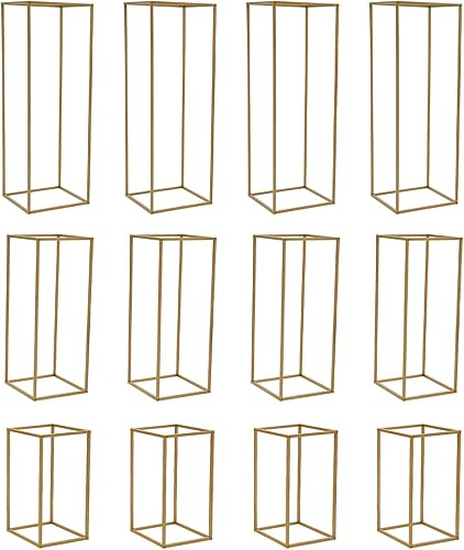 Miniatura 3 de 12 piezas de jarrón de metal para piso, 3 tamaños, 31.5 pulgadas, 23.6 pulgadas15.7 pulgadas, columna dorada, soporte de flores, centros de mesa