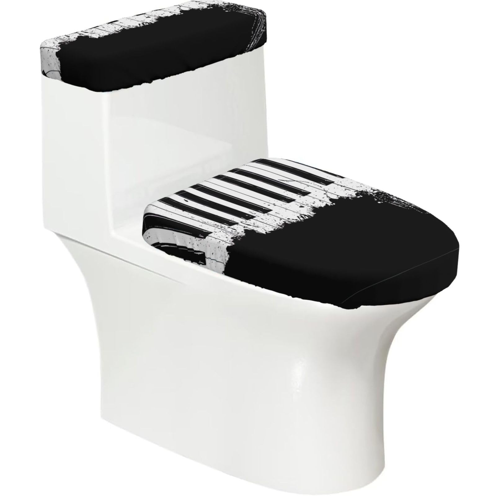 Flghjnbjn Black Piano Printed Toilet Tank And Lid Cover Set Of 2 For Most Bathrooms, Fits Elongated Round Toilets