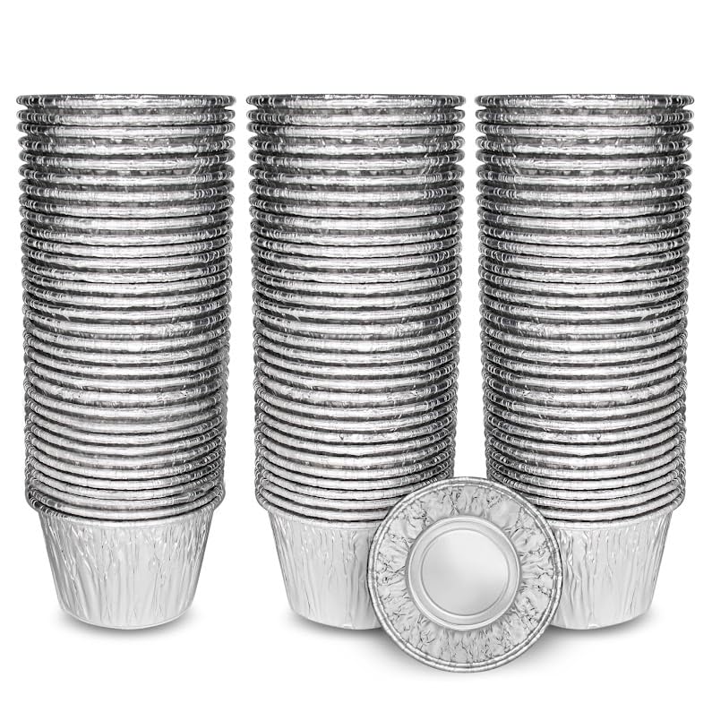 Barquette Aluminium - Pack de 100 - Moules à Pâtisserie ou Ramequin pour Vos Plats Préférés - Plat Aluminium Jetable 200 ml pour Gâteaux, Tartes, Muffin...