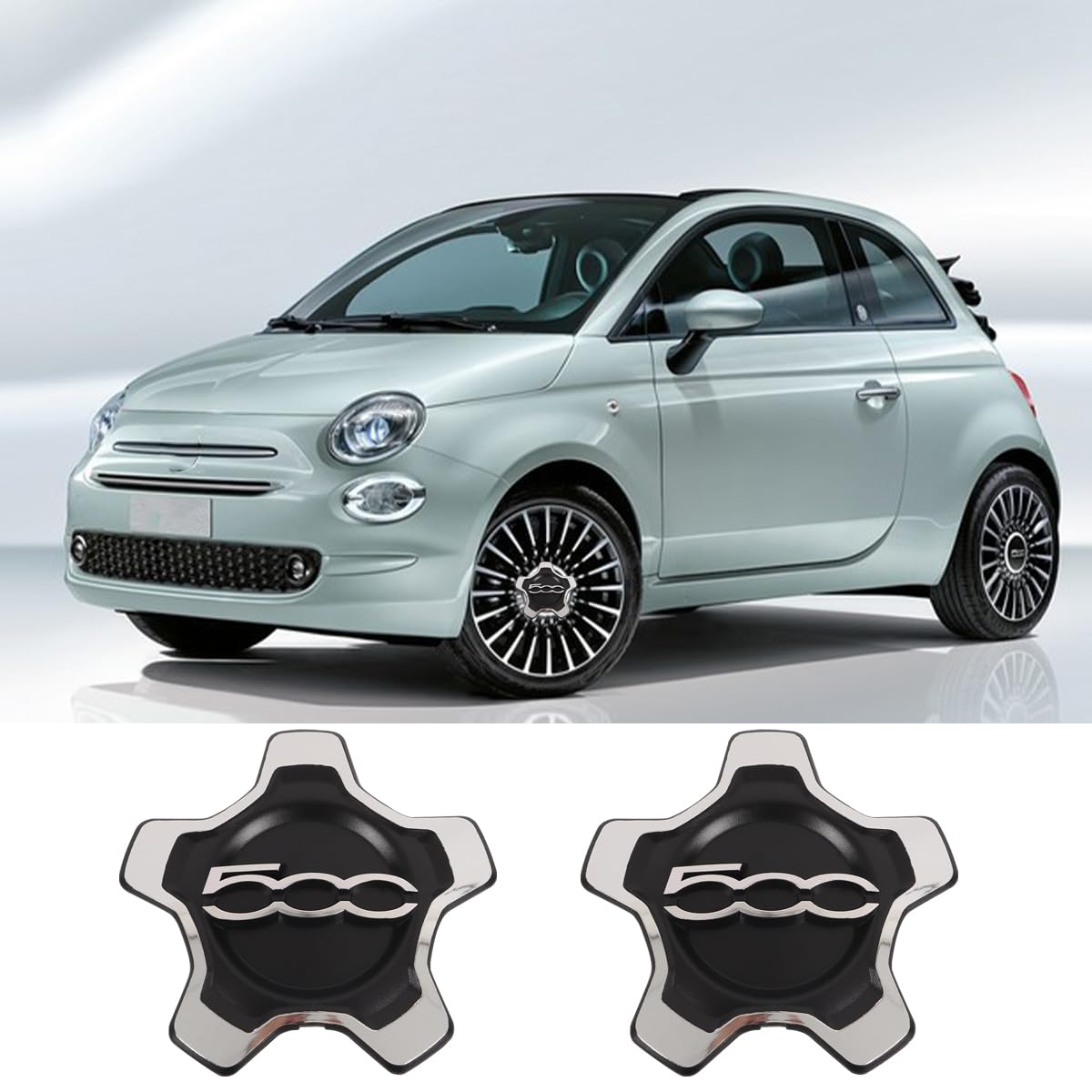 Coprimozzo Ruota Compatibile Con 500X 2016-2022 Sostituisce 735668196 735626312 735626311 (cornice Argento)
