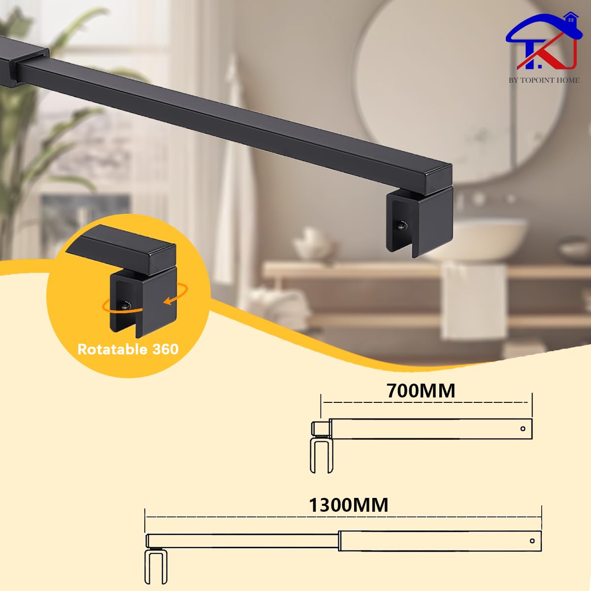 T&K Mampara de ducha de 800 x 1900 mm, marco negro, vidrio templado de 6 mm, vidrio de seguridad de doble cara, fácil de limpiar con barra de soporte telescópica